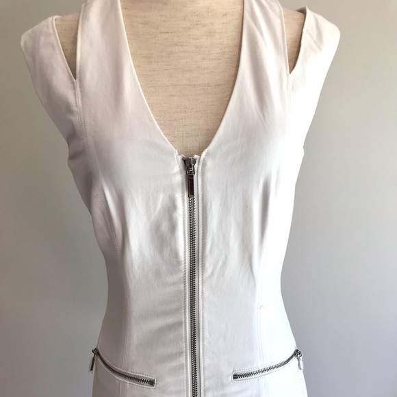 White Bebe Zipper Mini Dress w/ Cutout - Size 2 - Picture 2 of 8